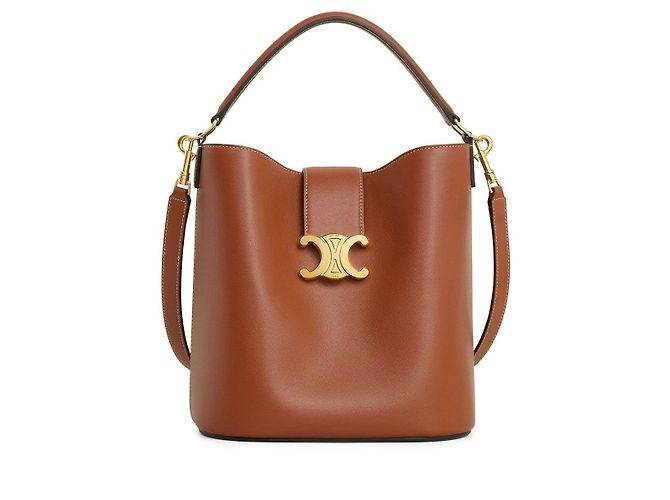 Céline Bolsa Louis Média em couro de bezerro liso tan Marrom