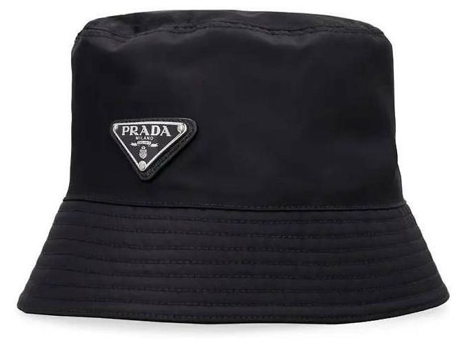 Prada Re-Nylon Triangular Logo Bucket Hat Black