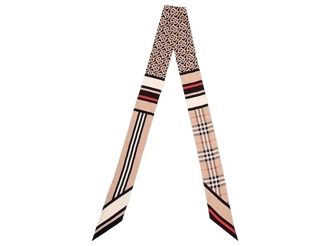 Burberry Sciarpa Sneaky in Seta Montage Marrone
