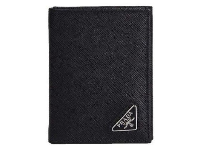 Prada Triangle Logo Saffiano Leather Wallet Black QHH