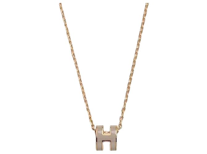 Hermès Colar Mini Pop Hache Marrom Glace Ouro Rosa