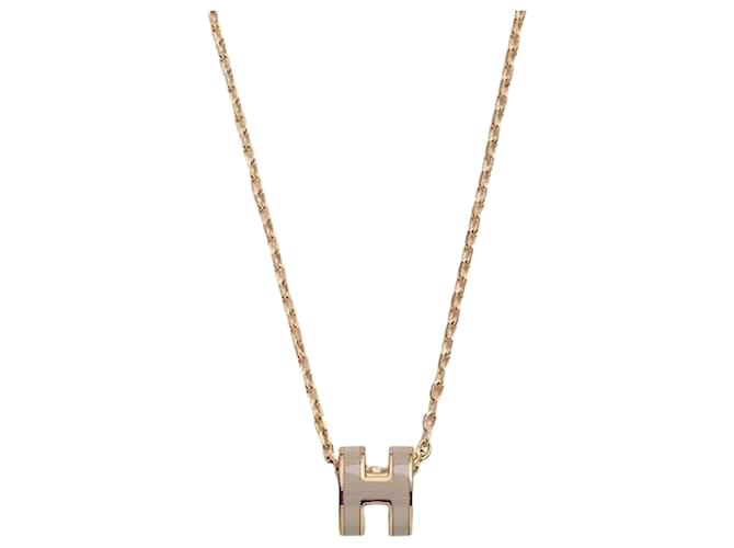 Hermès Mini Pop Hache Necklace Maron Glace Gold Pink 