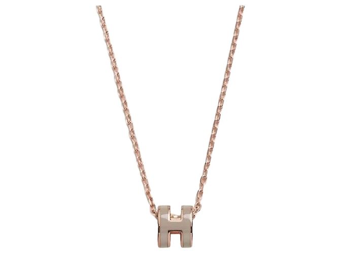 Hermès Colar Mini Pop Hach Esmalte Marrom Ouro Rosa
