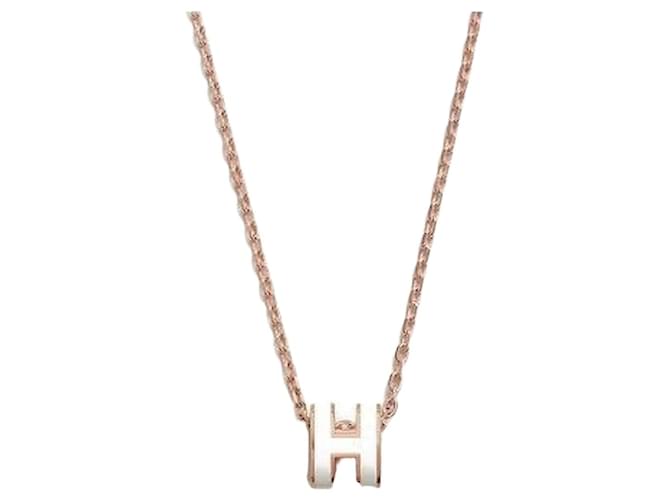 Hermès Mini Pop Halskette Weiß Roségold 