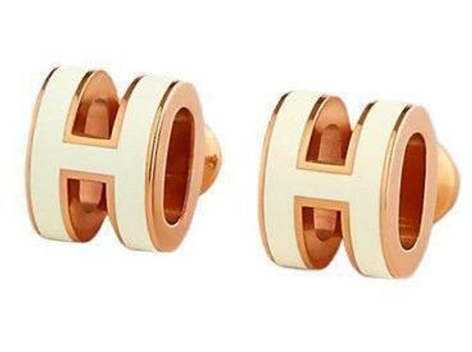 Hermès Pendientes Mini Pop Ash Oro Rosa Blanco