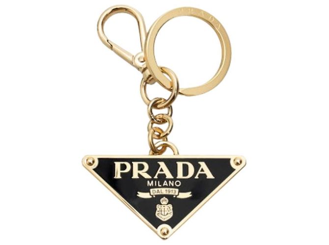 Prada Porte-clés Logo Triangle Noir Or