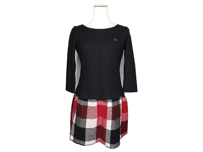 Burberry Blue Label Wool Check Dress Red