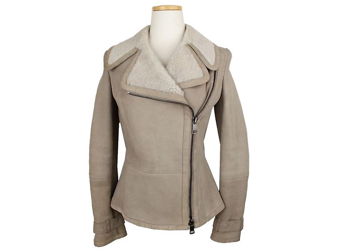 Burberry Light Khaki Lambskin Mustang Zip-Up Short Jacket Brown