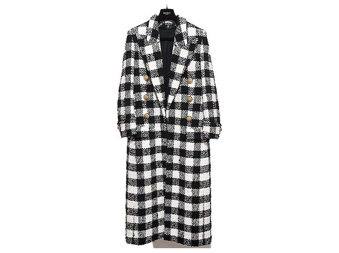 Balmain Tweed Long Coat Silvery