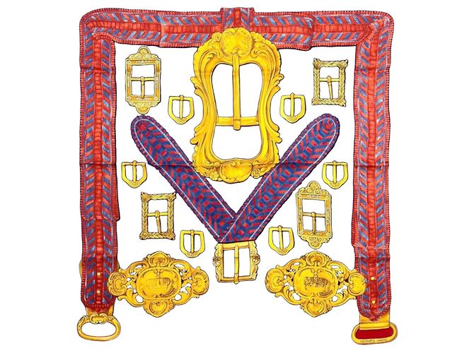 Hermès SEIDENSCHAL ROT NAVY BOUCLES UND GALON DES ZAREN Blau