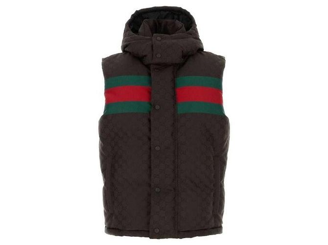 Gucci Chaleco acolchado de jacquard con capucha Castaño