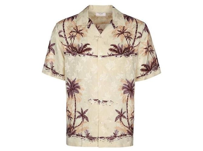 Céline Camicia hawaiana in seta stampata Marrone