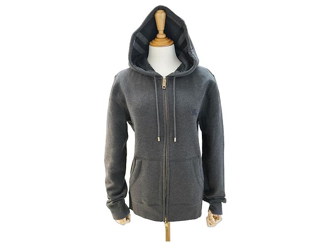 Burberry Sudadera con capucha y cremallera de algodón carbón logo de caballo Castaño