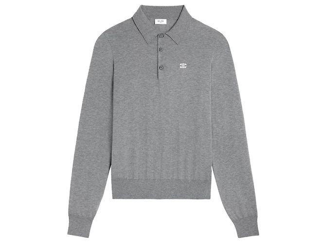 Céline Feiner Baumwoll-Polo-Pullover Mittelgrau Braun 