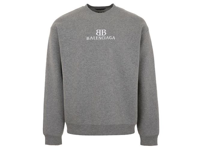 Balenciaga Moleton de algodão com gola redonda e logo Marrom