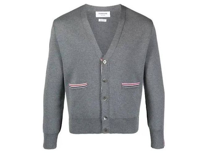 Thom Browne Suéter Milano com acabamento RWB em intarsia na lateral Marrom