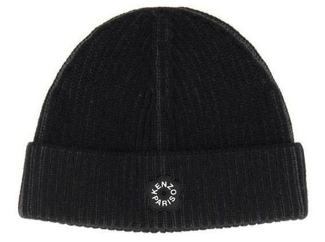 Kenzo Gorro de lã com patch de logo Preto
