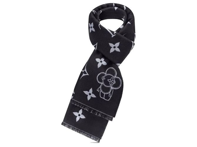 Louis Vuitton Monogram Vivienne Wool Scarf Dark Gray Brown