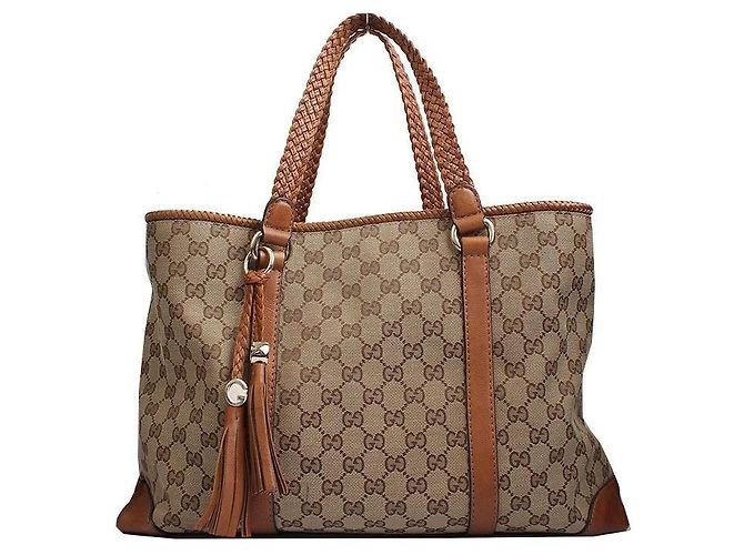 Gucci Bolsa de tecido com alça trançada Marrom