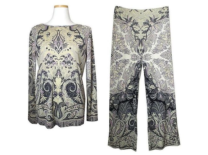 Etro Completo Top e Pantaloni Arabesco Blu Multicolore