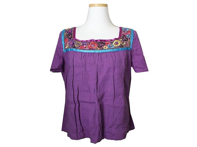 Etro Violetter bestickter Kurzarm-Top Lila