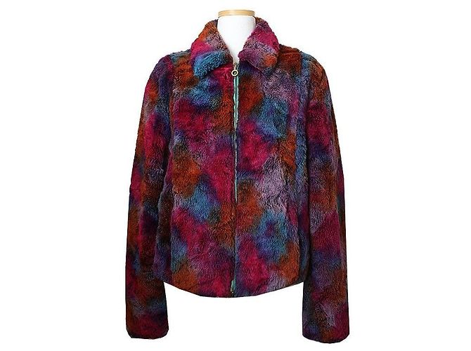 Versace Multicolor Eco-fur Zip-up Jacket Pink