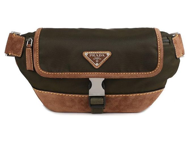 Prada Borsa a tracolla in nylon e scamosciato