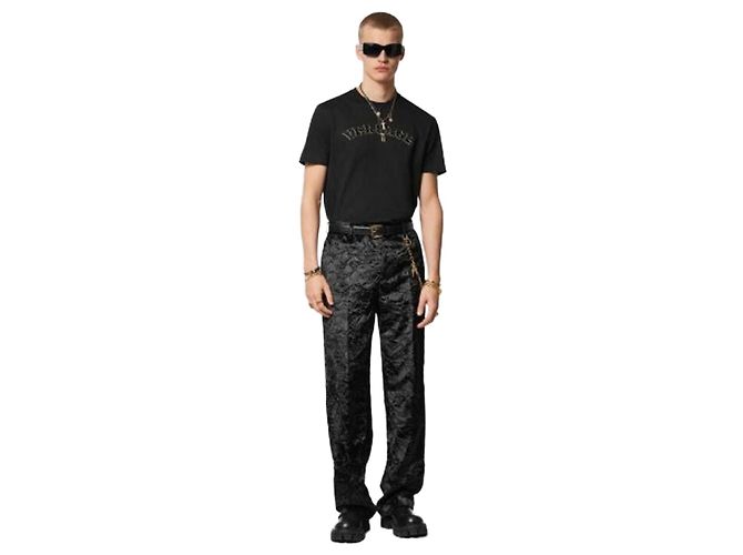Versace T-Shirt mit Kristall-Logo Schwarz