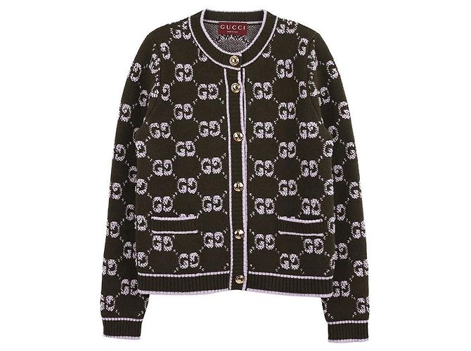 Gucci GG Woll Boucle Jacquard Cardigan Grün