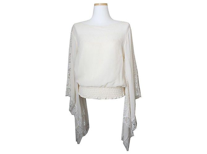 Escada Blusa de renda de seda bege Marrom
