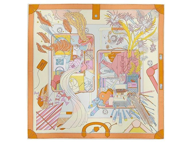 Hermès Lenço de Seda Quadrado Baguette Mains Multicor