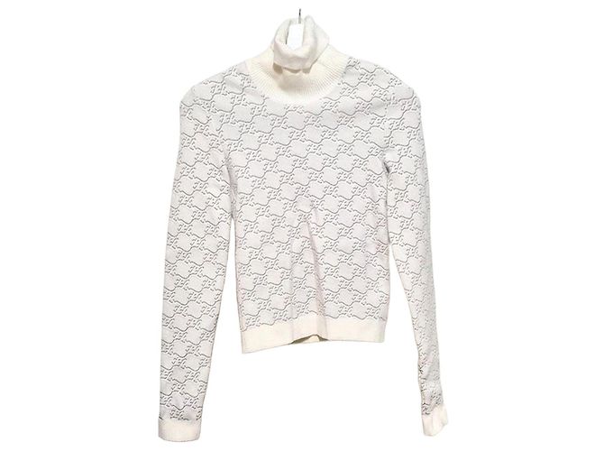 Fendi FF-Logo Pullover Strick mit langen Ärmeln Silber 