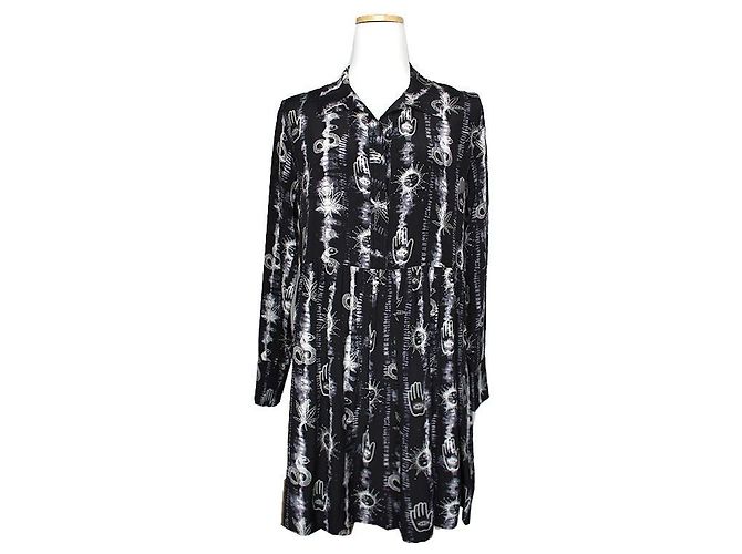 Sandro Vestido Camisa de Seda con Estampado Místico Blanco