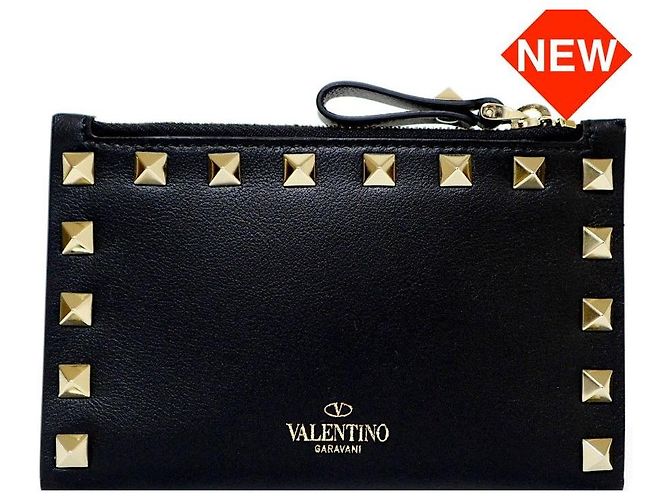 VALENTINO ROCKSTUD Leder Klappkartenmünzgeldbörse Schwarz