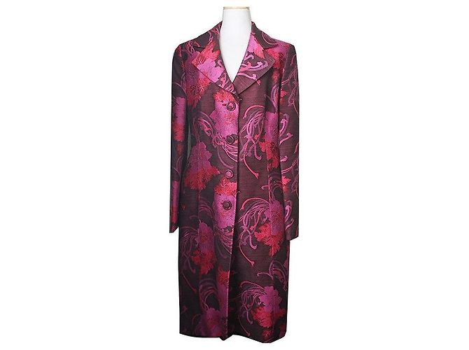 Armani Collezioni Wool Blend Fuchsia Coat Small Multiple colors