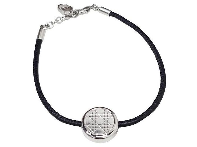 Dior Bracciale Cannage Nero Argento con Incisione del Logo