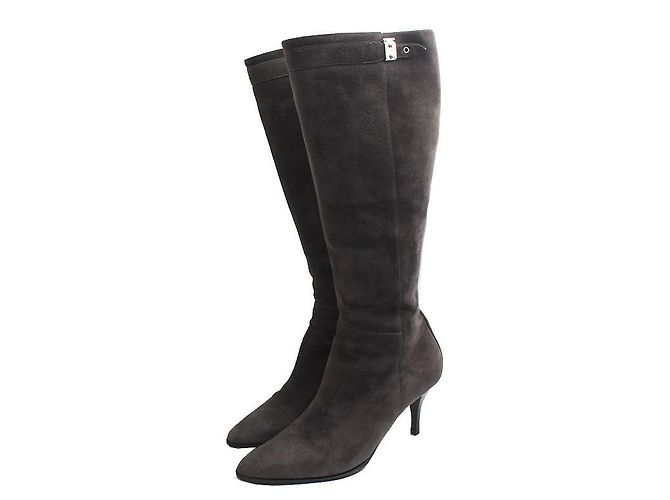 Hermès Felt Grau Suede Long Boots Black
