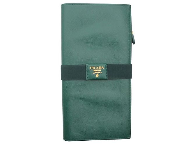 Prada Green Saffiano Organizer Wallet