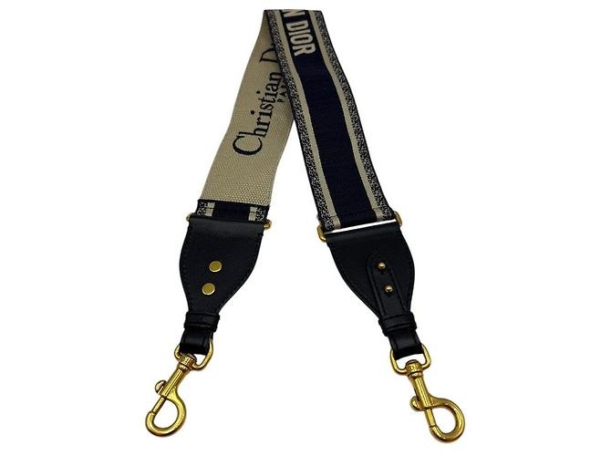 Dior Logo Embroidered Fabric Ring Shoulder Strap Navy Blue
