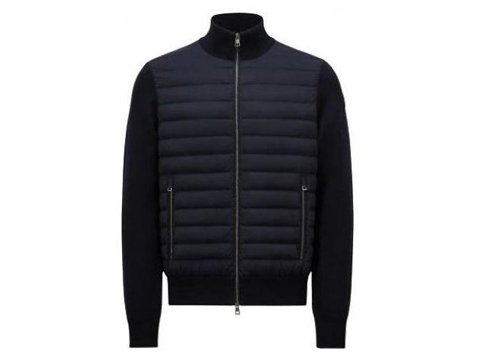 Moncler Gepolsterte Crape-Baumwoll-Cardigan mit Reißverschluss Blau