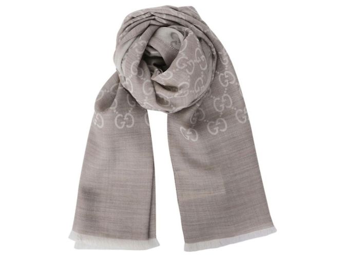 Gucci Sciarpa bicolore in lana e seta jacquard GG Marrone