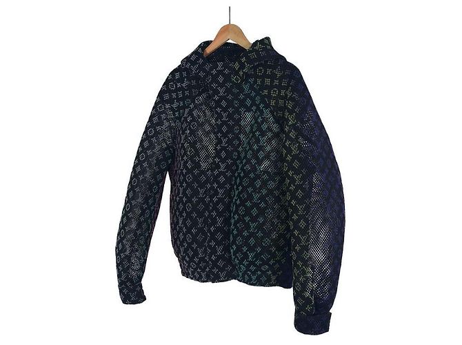 Louis Vuitton Men's Gradient Monogram Mesh Hooded Zip-Up Blouson Jacket Black