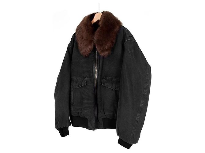 Prada Giacca bomber in denim shearling per uomo, blu, con colletto nero