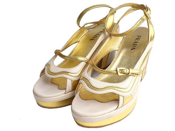 Prada Two-Tone Platform Sandals Half Golden