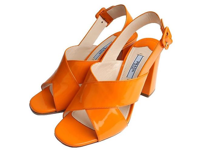 Prada Orange Patent Sandals