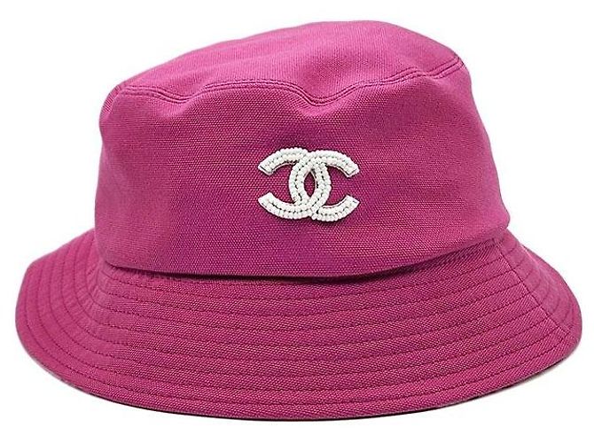 Chanel Chapéu Bucket com Logo Rosa