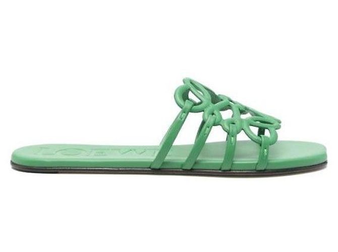 Loewe Slide Anagrama Pétala em Couro Macio de Bezerro Pétala Verde