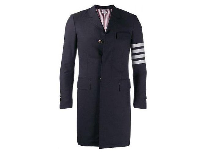 Thom Browne Striped High Armhole Plain Weaving Wool Blue