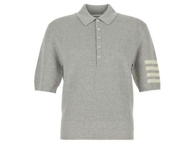 Thom Browne Polo de linho e algodão com ajuste relaxado Marrom