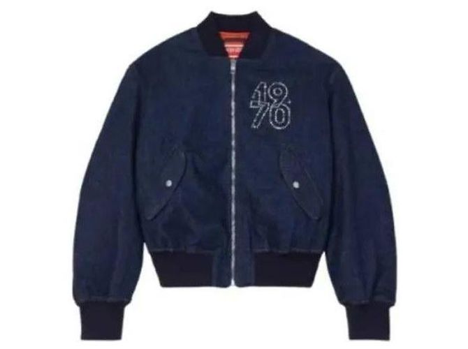 Kenzo Reversible Embroidered Denim Bomber Jacket Blue